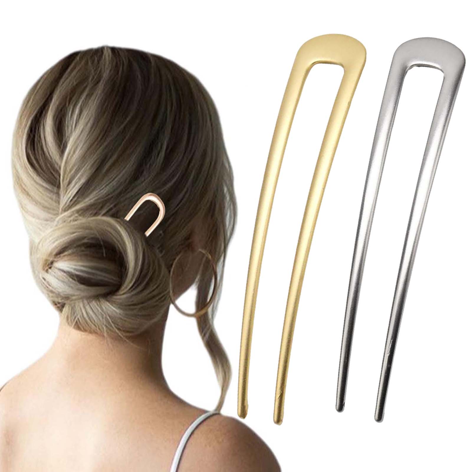 Gold Cutlery Flatware - フランス製U字型ヘアピン ヴィンテージメタルヘアフォークスティック 女性用 厚い髪用スタイリングアクセサリー ゴールドシルバーカラー バンツール