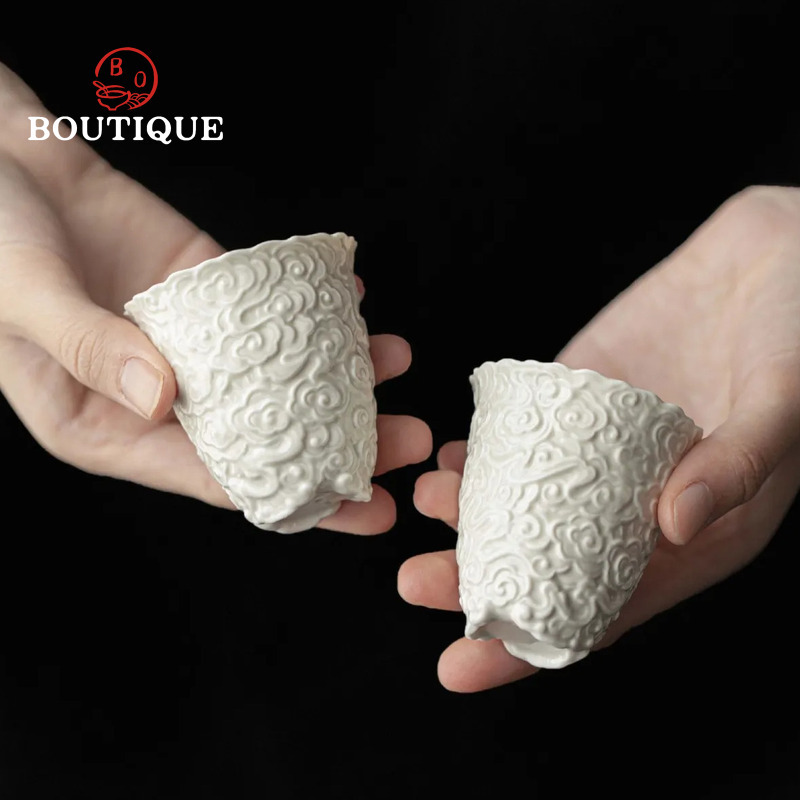 Handmade Ceramic Mug - レトロなグラスとウッドの2つの灰色のセラミックティキューム,手作りのレリーフカップ,リールフレーバー,45 ml,ピース/セット
