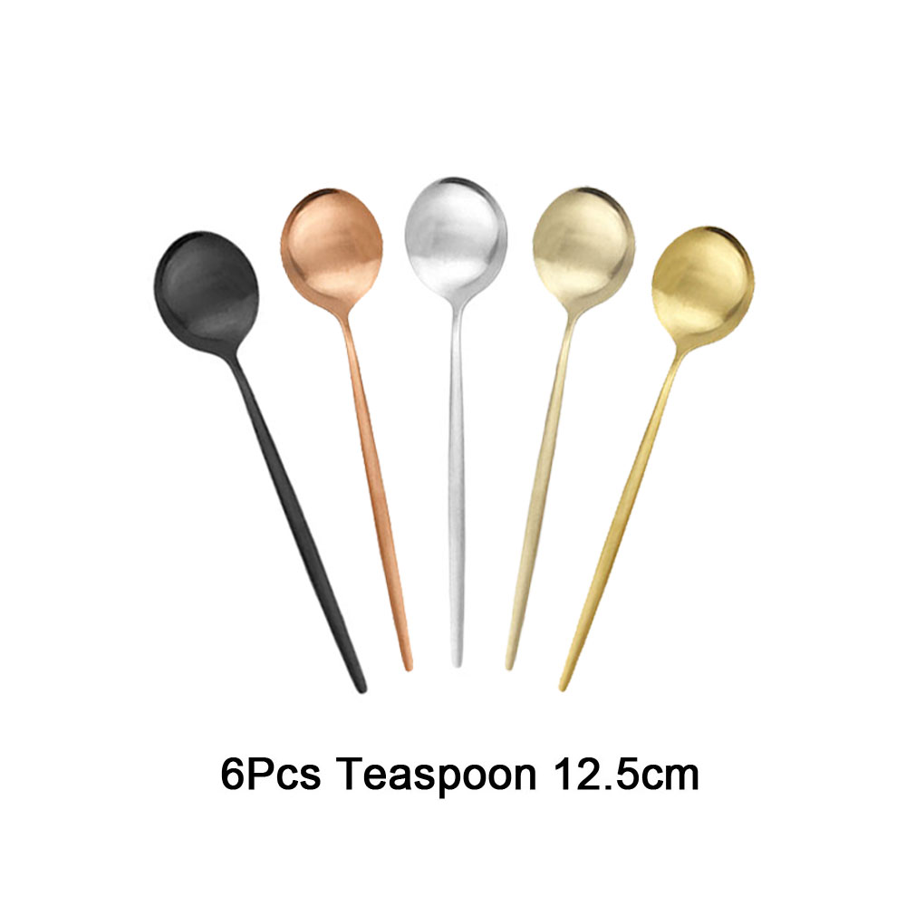 Gold Cutlery Flatware - 6 個茶コーヒーかき混ぜミニスプーン小さなマットステンレス鋼スプーンキッチンアクセサリーブラックローズゴールドティースプーンセット卸売