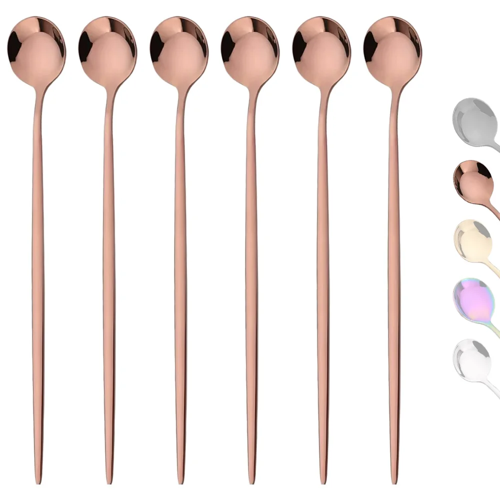 Gold Cutlery Flatware - ステンレス製カトラリーセット,6個,コーヒーと紅茶のスプーン,ピンクゴールド,キッチン食器,ディナー食器