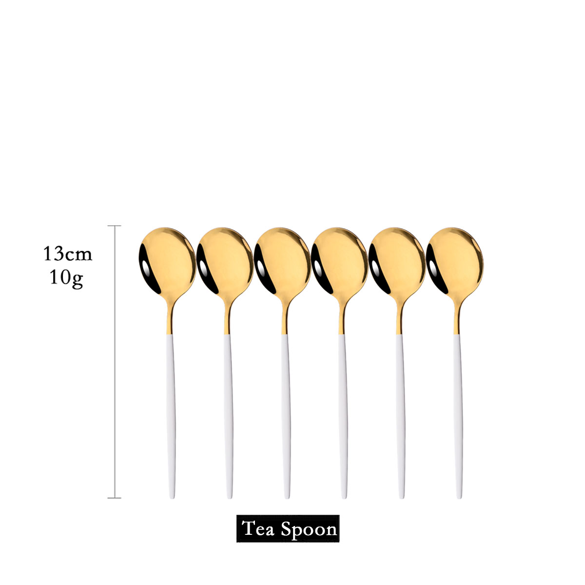 Gold Cutlery Flatware - 6 個ミラーホワイトゴールドティースプーンデザートアイスクリームステンレス鋼スプーン撹拌コーヒースプーンキッチンアクセサリー食器