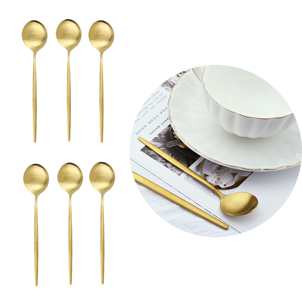 Gold Cutlery Flatware - ステンレス製デザート、アイスクリーム、攪拌、コーヒー、小さなスプーン、ミニゴールドスプーンセット、キッチンアクセサリー、マット、6個