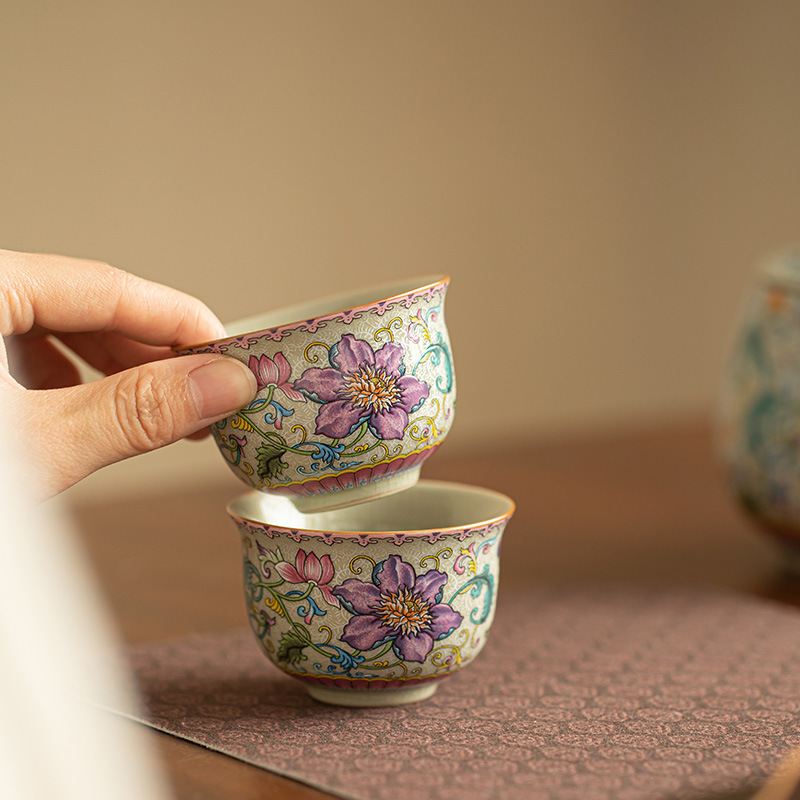 Handmade Ceramic Mug - 70ml中国製エナメル彩宮廷風セラミック茶碗手作り茶器家庭用茶器マスター茶碗旅行瞑想用カップマグ