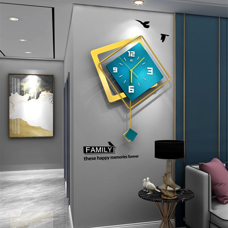 Luxury Lifestyle Living - 3D 北欧正方形スイング壁時計リビングルームミニマリスト家の装飾ライト高級吊り時計壁の装飾時計壁時計