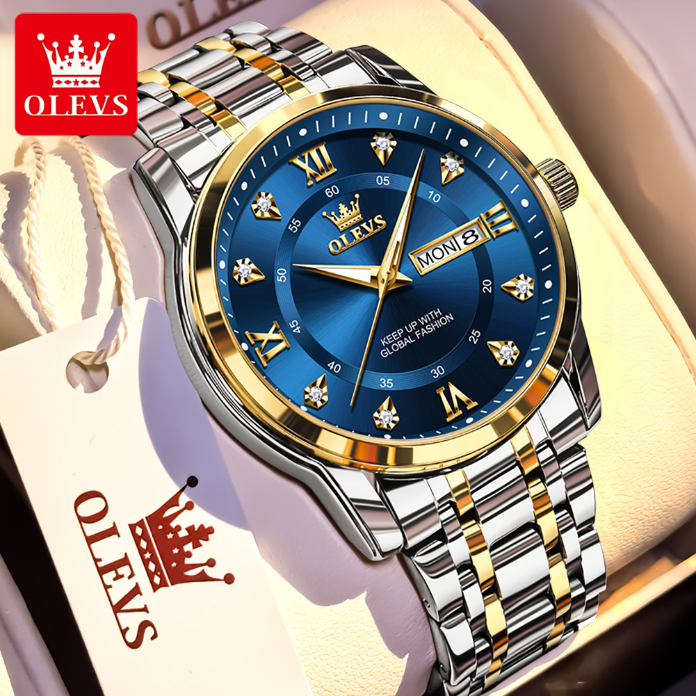 Luxury Lifestyle Men - OLEVS ブランドファッションメンズ腕時計ステンレス鋼防水クォーツ腕時計発光オリジナル腕時計男性用デュアルカレンダー