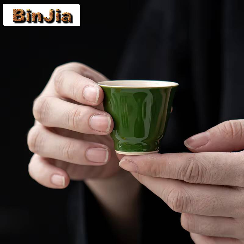 Handmade Ceramic Mug - 2個/セット 黒緑色の手作りカップ 家庭用茶碗セット ヴィンテージ風香り付きマグカップ サービスギフト 装飾品用品