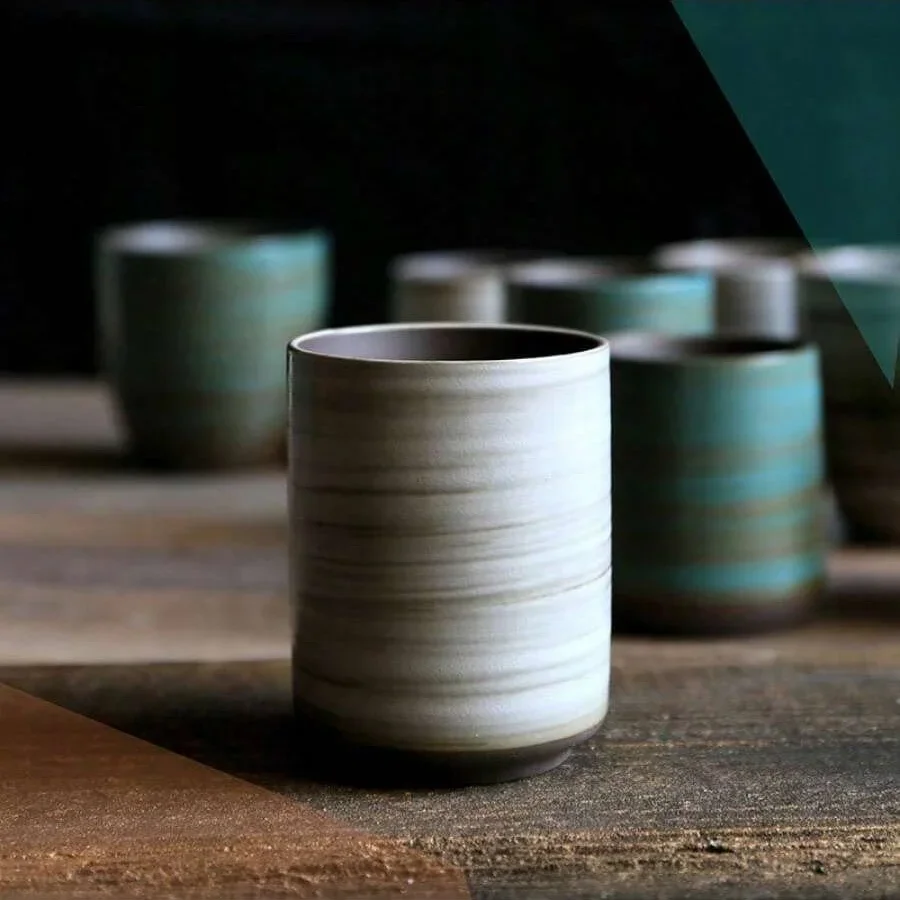 Handmade Ceramic Mug - 手描きのクラックル釉ストーンウェアマグ、ヴィンテージアジアンセラミックコーヒーティーカップ、食器洗い機対応ギフト家庭用禅アロマセラピー