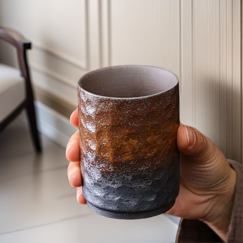 Handmade Ceramic Mug - ヴィンテージ手作り中国石器マグカップ - 家庭&オフィス用の大きな素朴なコーヒーカップ、ユニークなデザインのセラミックティーカップギフトアイデア