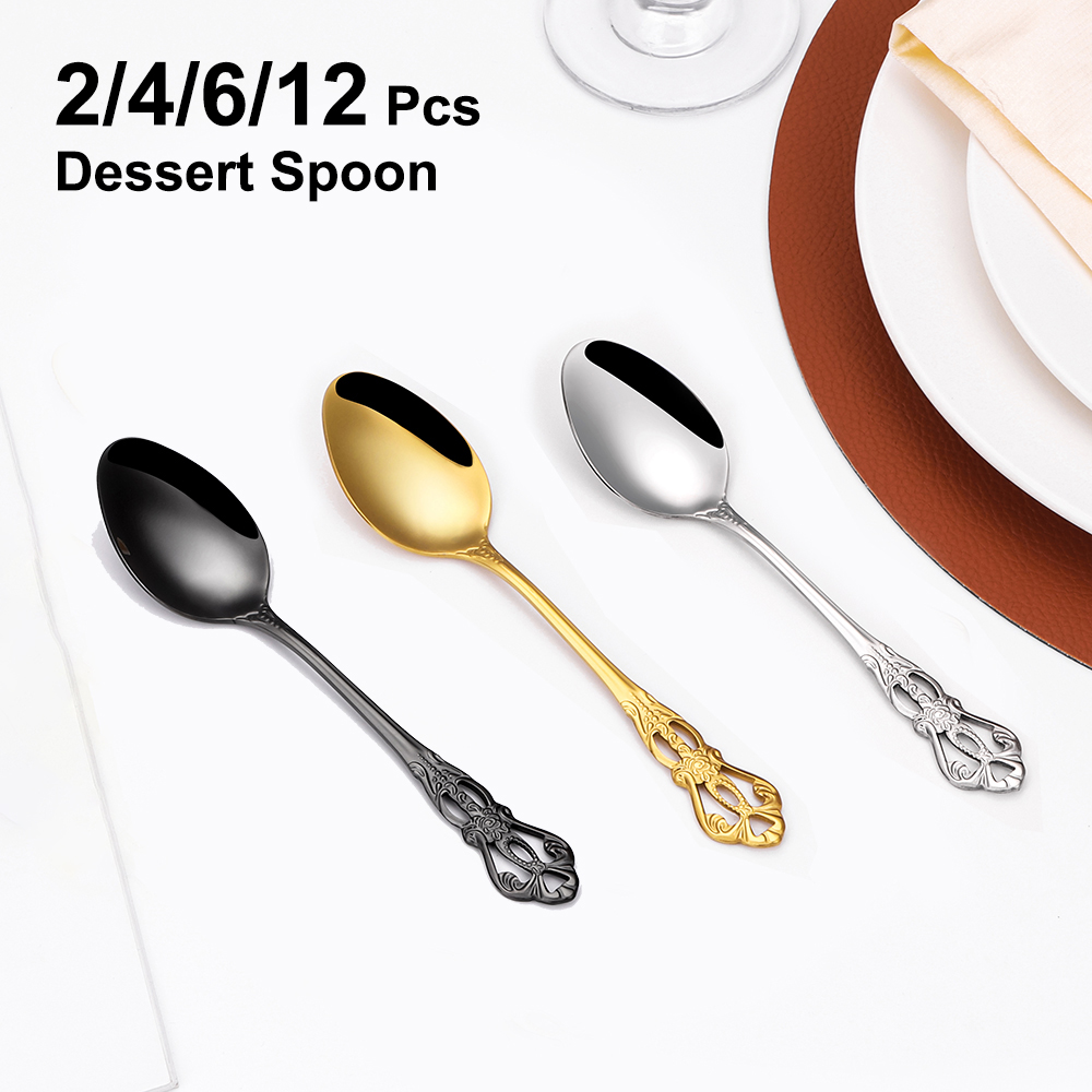 Gold Cutlery Flatware - ステンレス鋼のデザートスプーン,アイスクリームを作るためのキッチンアクセサリー,2ピース,6個,12個