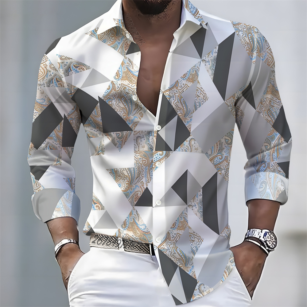 メンズライトラグジュアリースタイルプリント長袖シャツ、レトロ - Luxury Lifestyle Men のレビューと価格