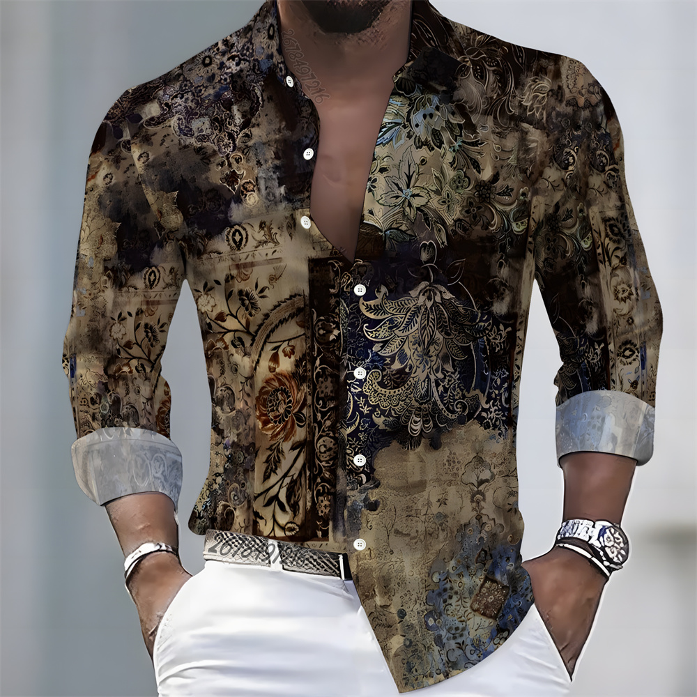 メンズライトラグジュアリースタイルプリント長袖シャツ、レトロ - Luxury Lifestyle Men のレビューと価格
