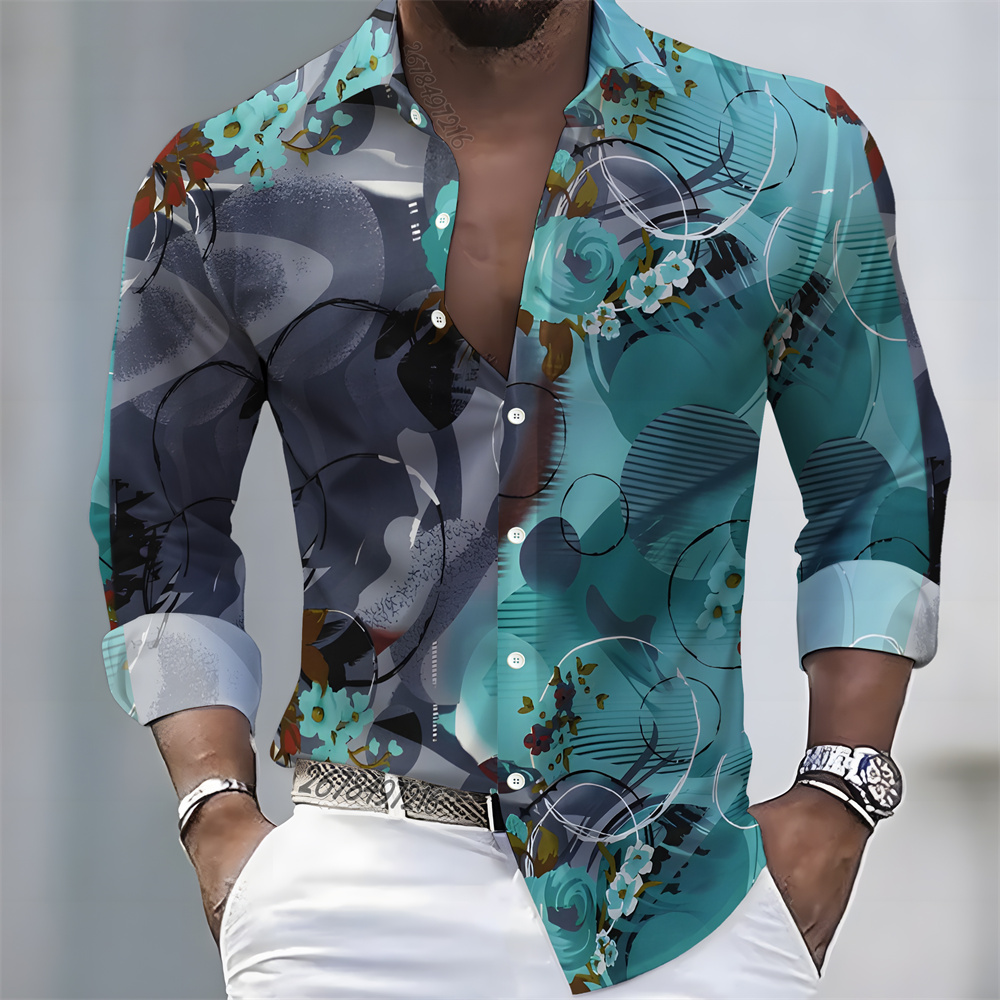 メンズライトラグジュアリースタイルプリント長袖シャツ、レトロ - Luxury Lifestyle Men のレビューと価格