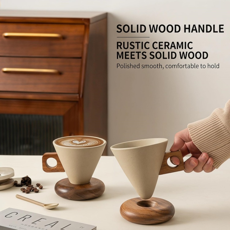 セラミックコーヒーカップ セラミックコーヒーマグ 木製ハンド - Handmade Ceramic Mug のレビューと価格