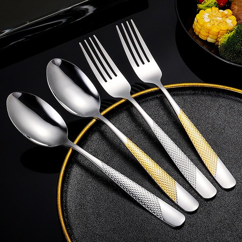 新しいキッチン用品セット ステンレス製スプーンとフォークセッ - Gold Cutlery Flatware のレビューと価格