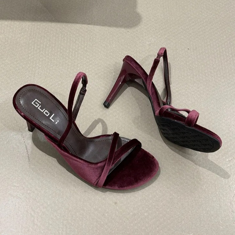 ベルベットの高級女性用ヒールシューズ、オープントゥセクシーな - Luxury Lifestyle Products のレビューと価格