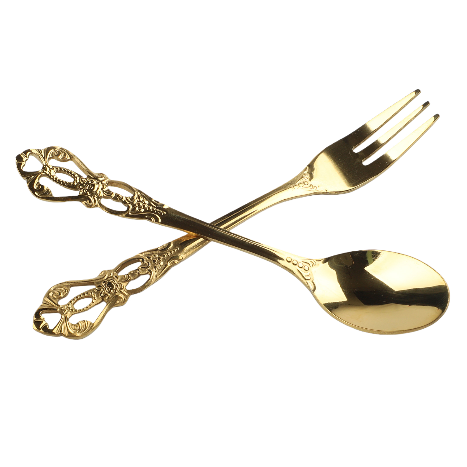 1 ペアヴィンテージゴールドスプーンフォークカトラリーセット - Gold Cutlery Flatware のレビューと価格