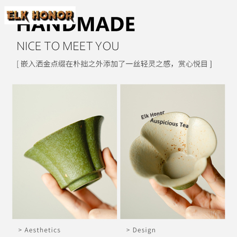 60ml グリーンタンジェリン ゴールドティーカップ付き 手 - Handmade Ceramic Mug のレビューと価格