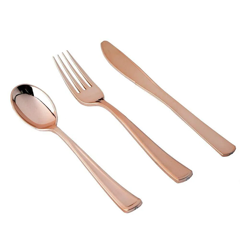 ローズゴールドパーティー食器キットテーブルクロスナイフフォー - Gold Cutlery Flatware のレビューと価格