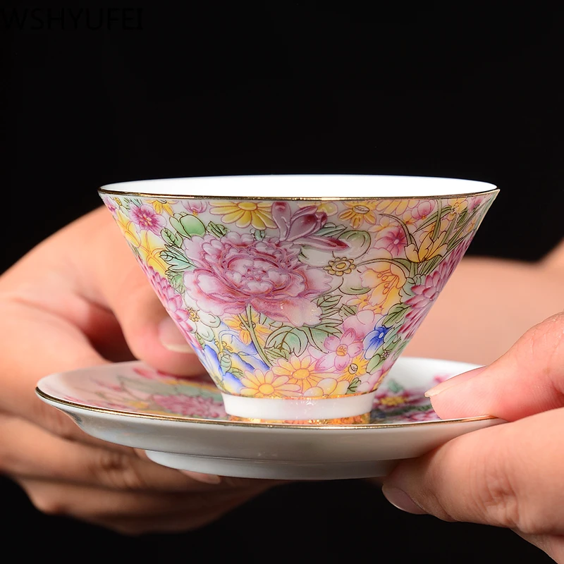 景徳鎮陶磁器手描きティーカップカラーエナメル花柄マスターカッ - Handmade Ceramic Mug のレビューと価格
