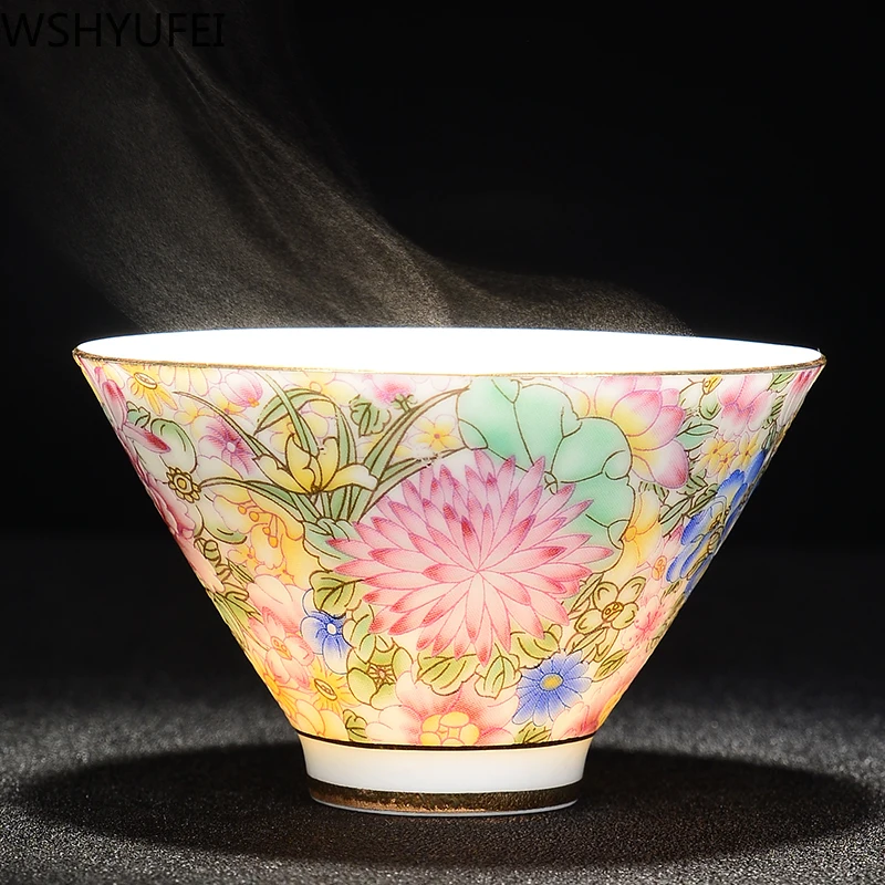 景徳鎮陶磁器手描きティーカップカラーエナメル花柄マスターカッ - Handmade Ceramic Mug のレビューと価格