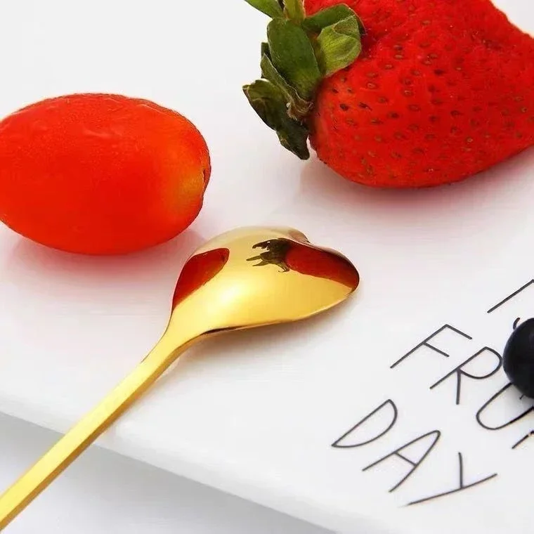 ステンレス鋼チェリーローズフラワーゴールドスクープコーヒース - Gold Cutlery Flatware のレビューと価格